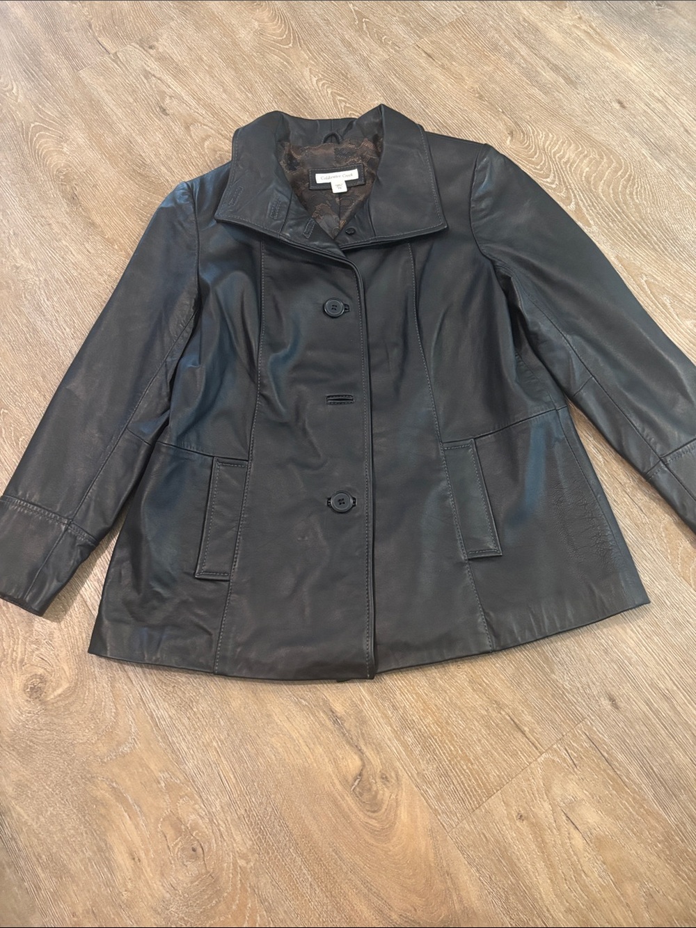 Black/Deep brownLeather Button-Front Jacket - Women